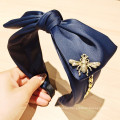 Bandeau Opaska Vintage Satin Bowknot Chain Bee Headband Hair Accessories Korean Solid Hairband for Women Girl Dropshipping Wholesale